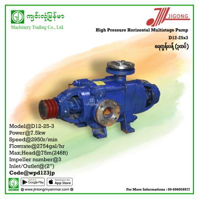 Multistage Pump JIGONG D12-25-3 75m 2" (7.5kw-Pulley)