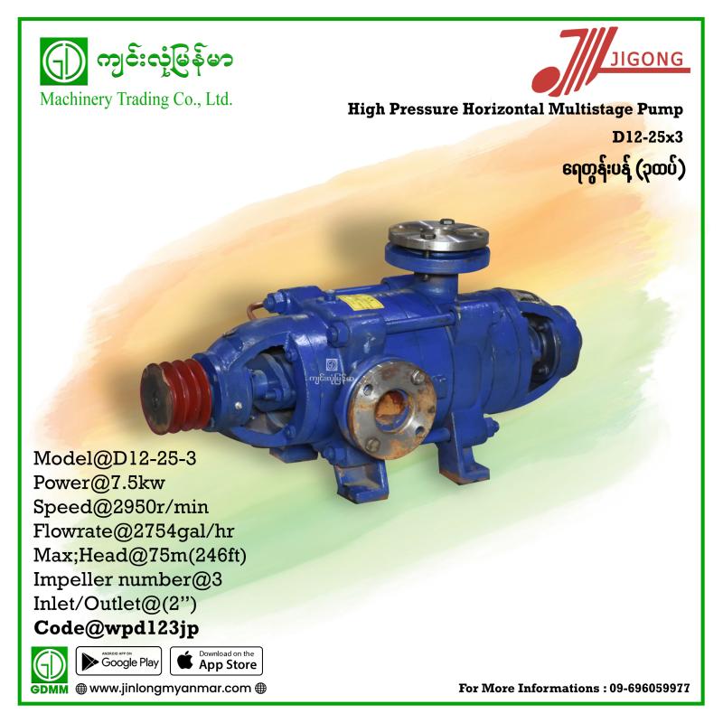 Multistage Pump JIGONG D12-25-3 75m 2" (7.5kw-Pulley)